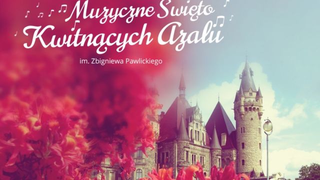 Plakat zamek z azaliami