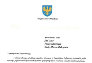 Wojciech Korfanty ponownie honorowym obywatelem Zakopanego